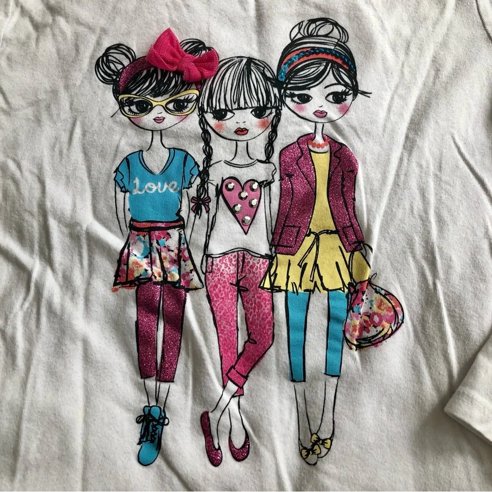 5x$25 The Children’s Place White BFF Shopping Adventure Long Sleeve Top, 7